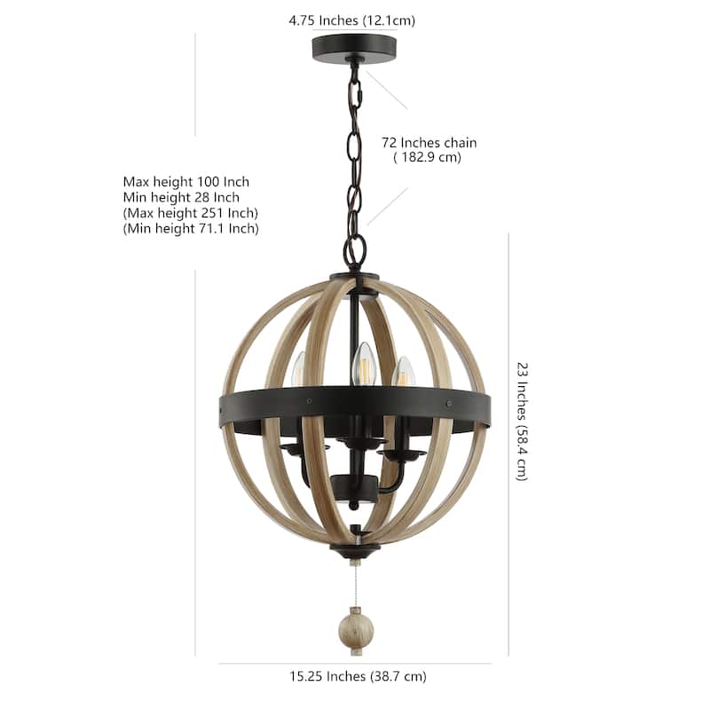 SAFAVIEH Lighting Moshe Adjustable 3-light LED Black Pendant - 15"W x 15"D x 100"H