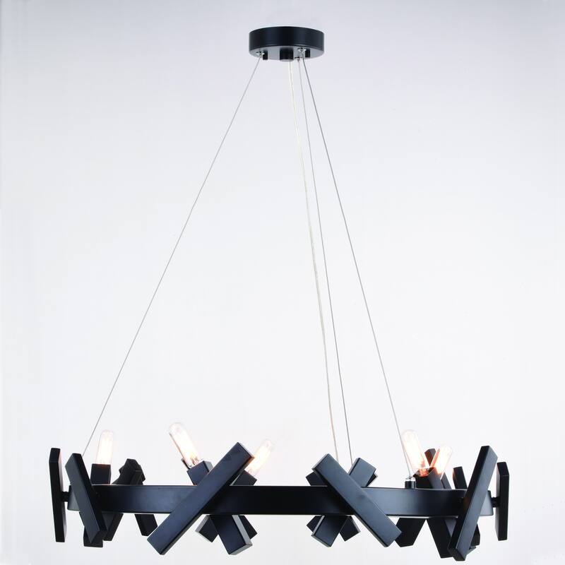 5 Light Chandelier Matte Black Wheel Design Modern Farmhouse Lighting - 76