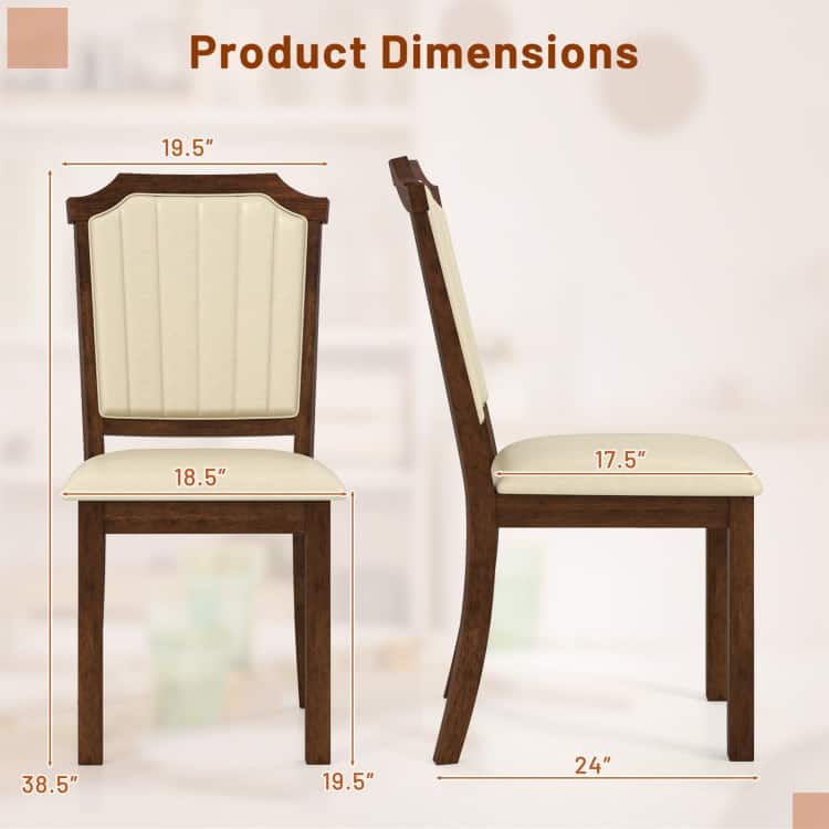 Brown and Beige Rubber Wood Upholstered Dining Chairs Set of 2 with High Backrest, PU Leather - 24” x 19.5” x 38.5”
