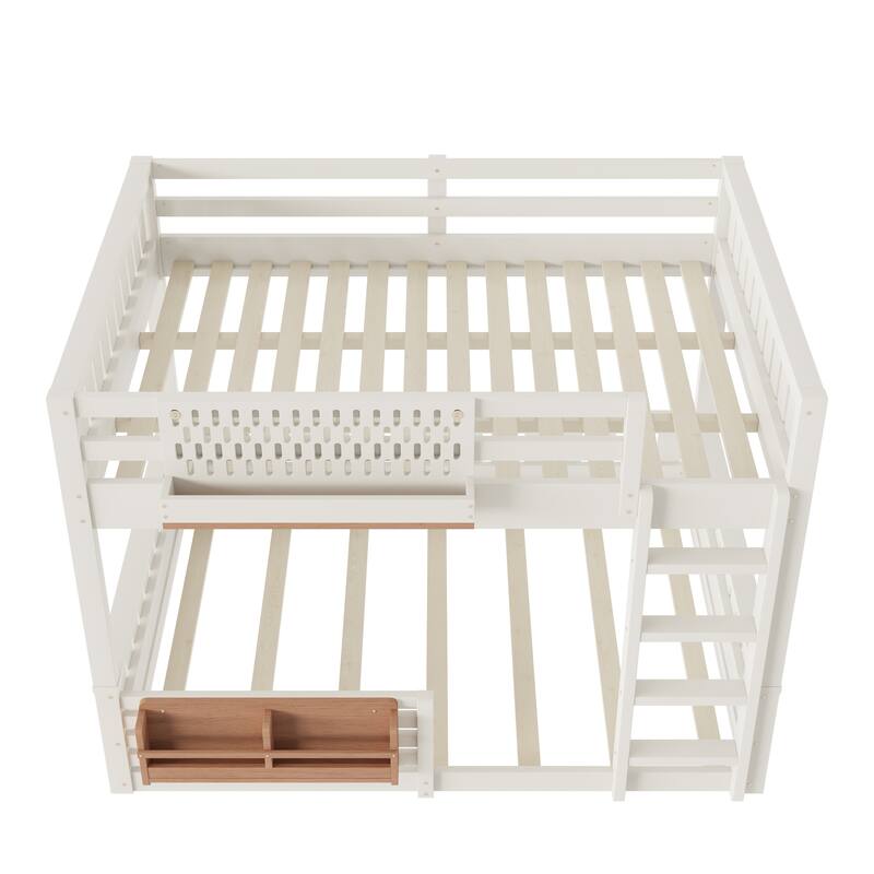 Wooden Bunk Bed of 3 Kinds Size with Pegboard, Bookshelf and Guardrails, Detachable Bunk Bed Convertible 2 Platform Beds