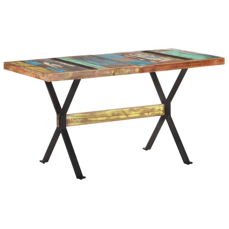 vidaXL Dining Table Wooden Dinner Bistro Table for Dining Room Kitchen Office - 55.1"x27.6"x29.9" Solid Reclaimed Wood - Multicolour