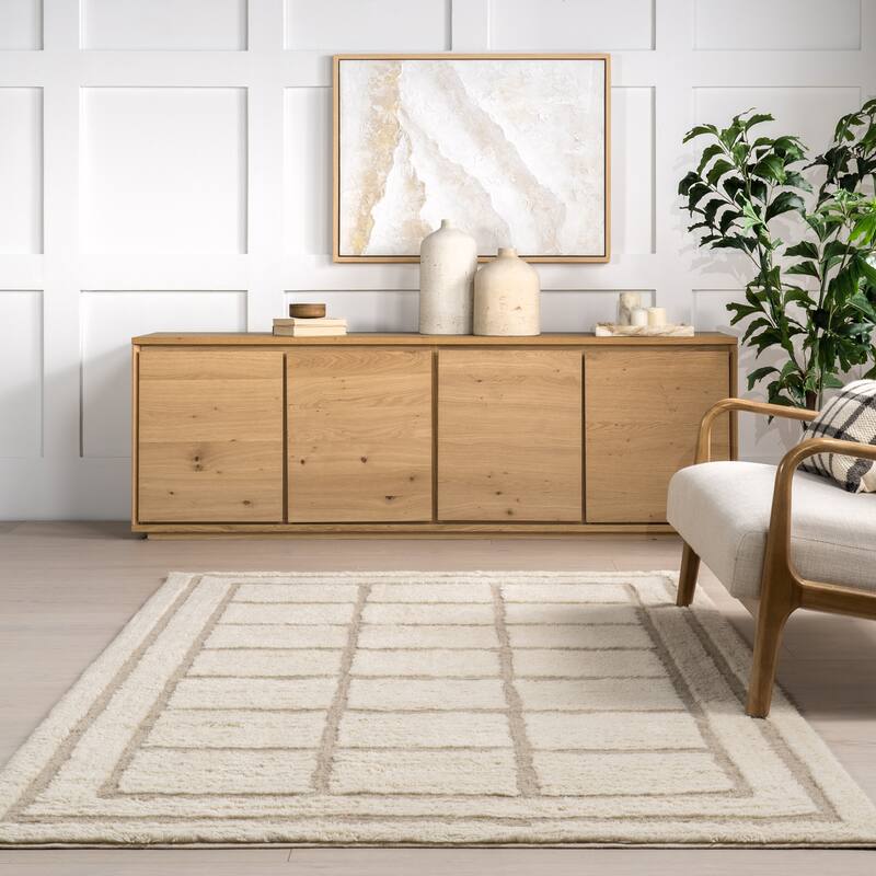 Nuloom Brynne Geometric Blocks Wool Machine Washable Area Rug