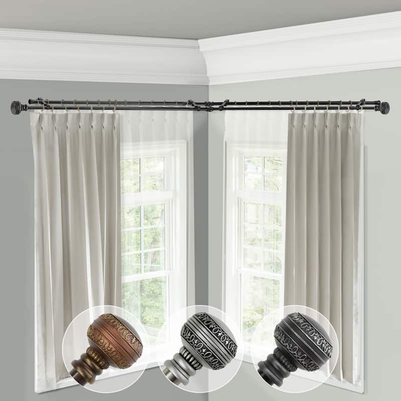 Corner Window Curtain Rod Double, Adjustable Cocoa Rod 48-84 Inch - M
