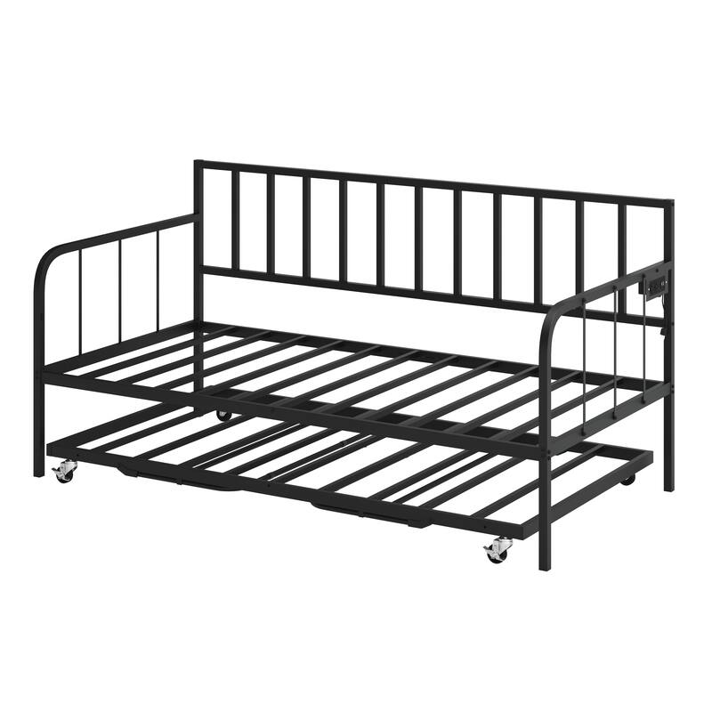 Space-Saving Twin Daybed with Trundle, Heavy Duty Metal Frame, Under-Bed Storage, for Living Room, Bedroom, Guest Room