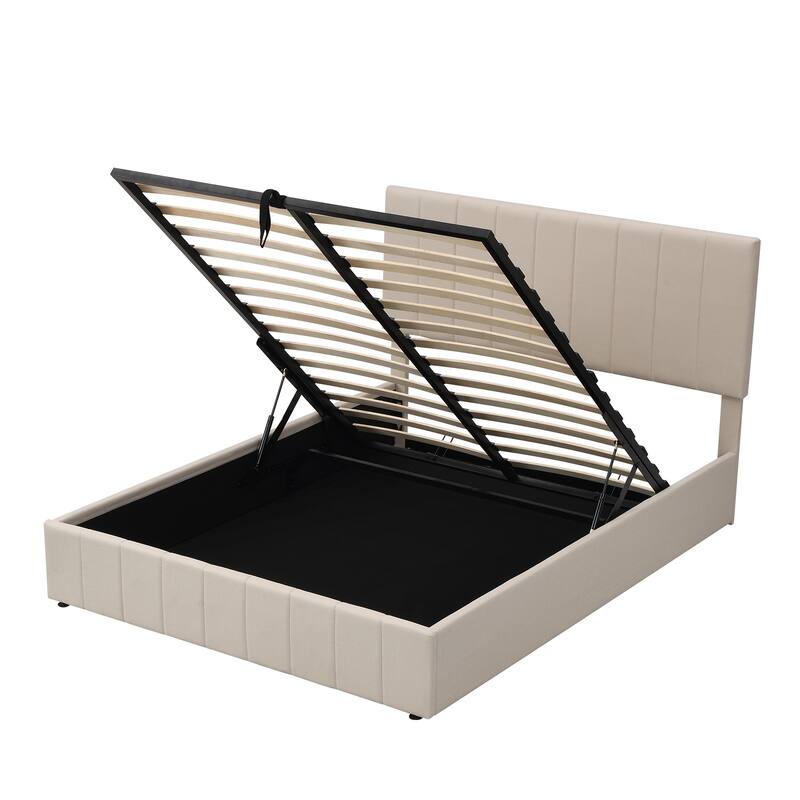 Queen Platform Bed Lift Up Bed Frame w/ Gas Lift up Hydraulic Storage