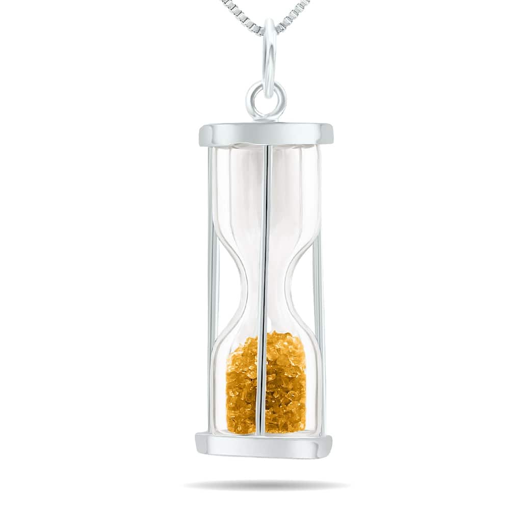 3/4 carat tw genuine November Citrine birthstone Hourglass Pendant Necklace - Tooth Fairy Pixie Dust Gift 925 Sterling Silver