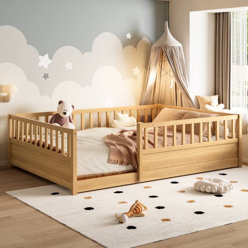 Full Size Floor bed, integral construction with super high security barrier, door, children's floor bed frame