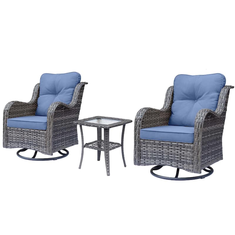 High Back Rattan Wicker Outdoor Patio Conversation Swivel chairs Sets