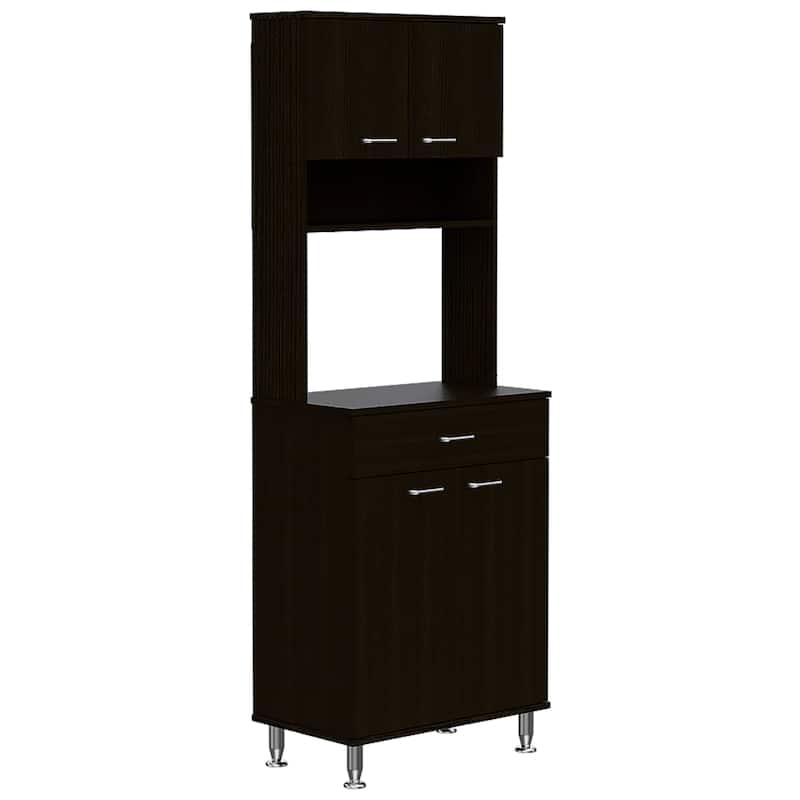 TUHOME Della 60 Kitchen Pantry with Drawer, 2 Cabinets, and Metal Legs - N/A - Black