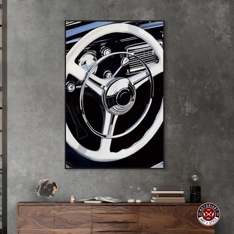 Notoriart Classy Steering Wheel Framed Car 1 Piece Canvas Wall Art