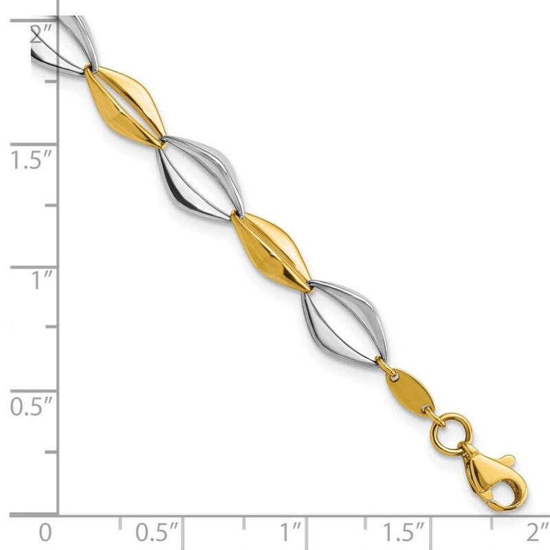 Curata 14k Two tone Gold 7.5" 6.9mm Polished Opem Modern Links Bracelet