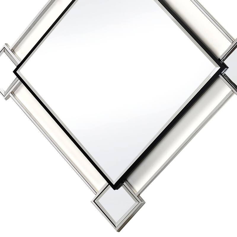 Diamond Shaped Beveled Accent Wall Mirror with Mirror Inserts, Silver