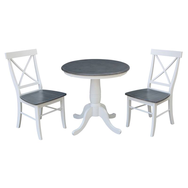 30" Round Top Pedestal Table With 2 X-Back Chairs - Set of 3 Pieces