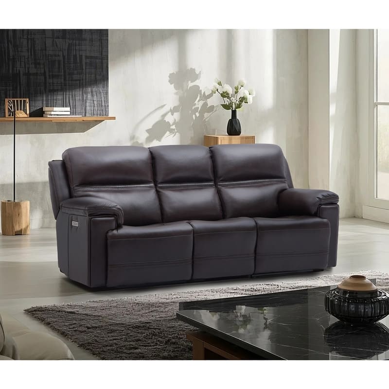 Genuine Leather Dual Power Sofa with Zero Gravity, Adjustable Headrest, Footrest, USB/Type-C & Cross-stitching Detail - DarkBrown