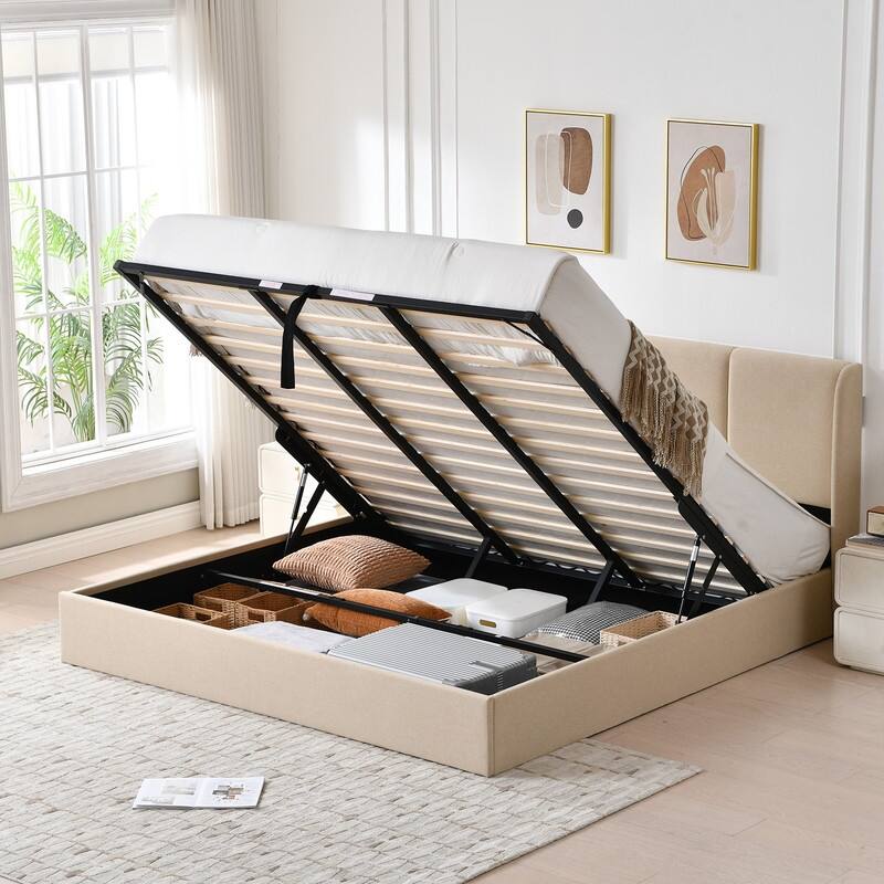 Modern Minimalist Upholstered Storage Bed with Lift-Up Platform