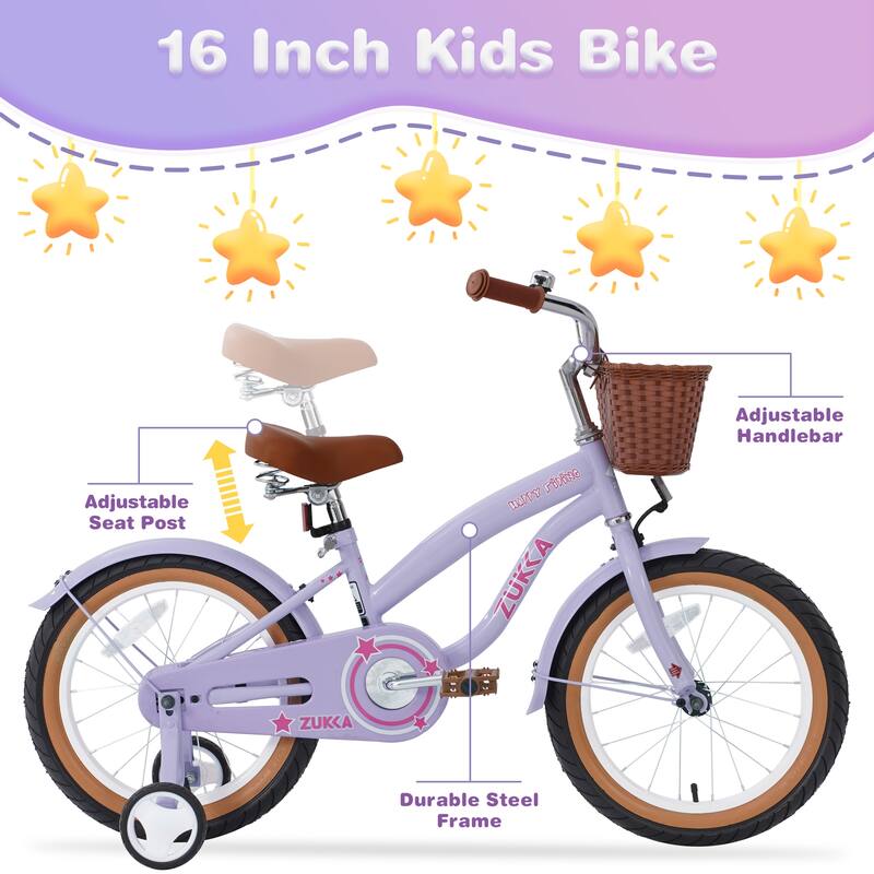 Multiple Colors, Girls Bike for 4-7Years Old Kids, 16 inch wheel, Training Wheels Included