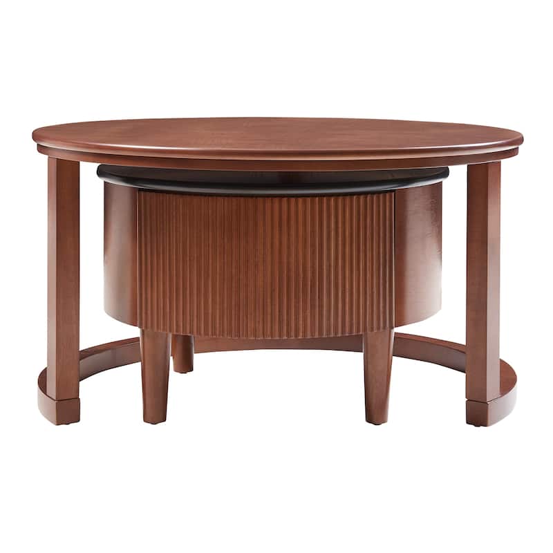 Vintage Round Nesting Coffee Table Fluted with Drawer in Black & Walnut in 31.5''