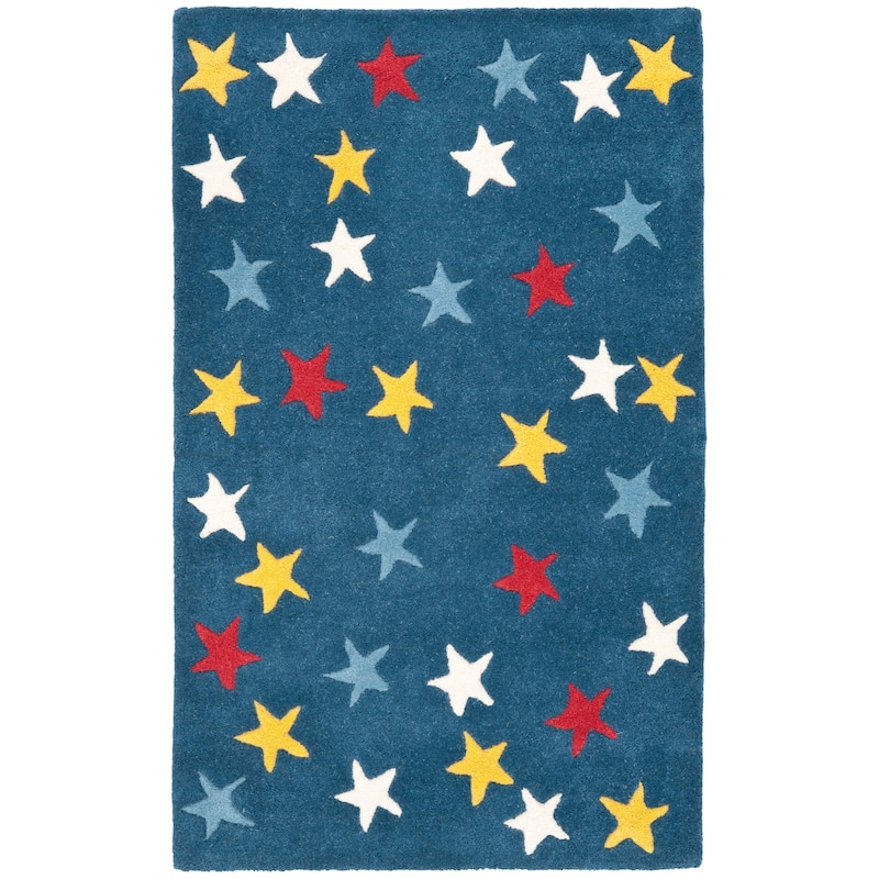 SAFAVIEH Handmade Novelty Egea Stars Wool Rug - 2'6" x 4' - Blue/Multi