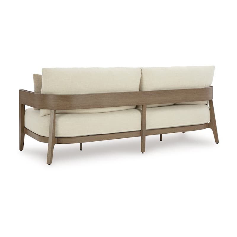Baily Outdoor Sofa, 4 Throw Pillows, Cream White, 87 Inch Brown Metal