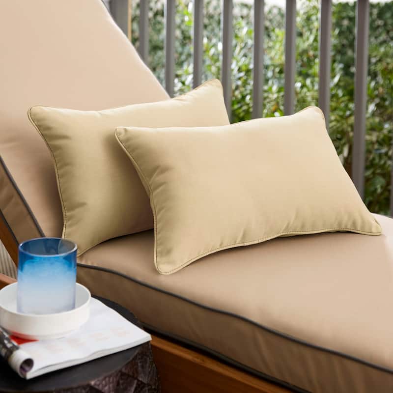 Sorra Home Sunbrella Canvas Antique Beige Corded Indoor/ Outdoor Pillows (Set of 2) - 12 in x 18 in