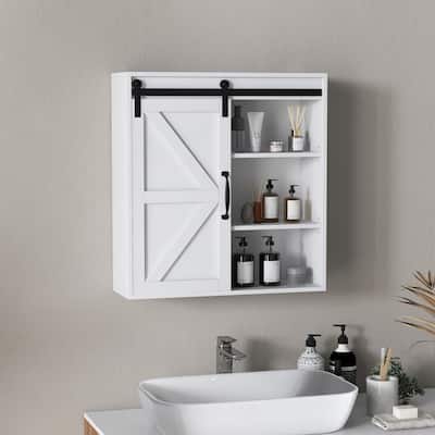 Farmhouse Bathroom Wall Cabinet, Medicine Cabinet with Sliding Barn Door and Adjustable Shelf