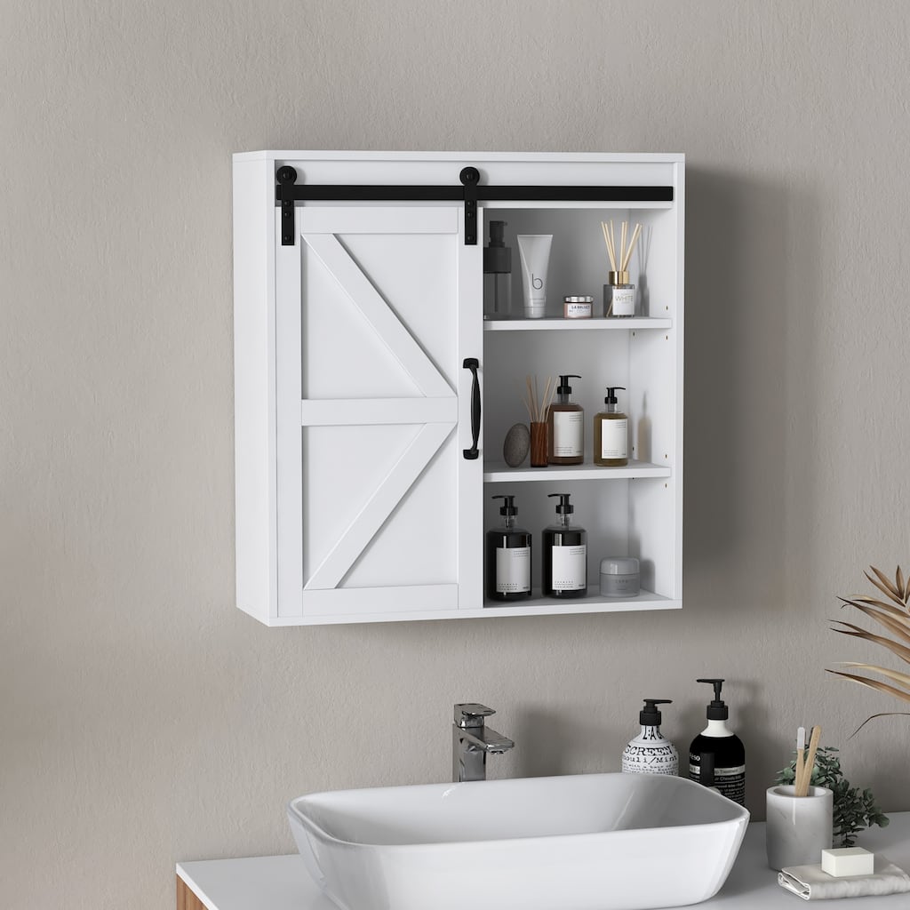 Farmhouse Bathroom Wall Cabinet, Medicine Cabinet with Sliding Barn Door and Adjustable Shelf