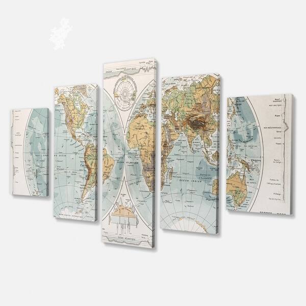 Designart "Ancient Map of The World II" Rustic Canvas Wall Art Print ...