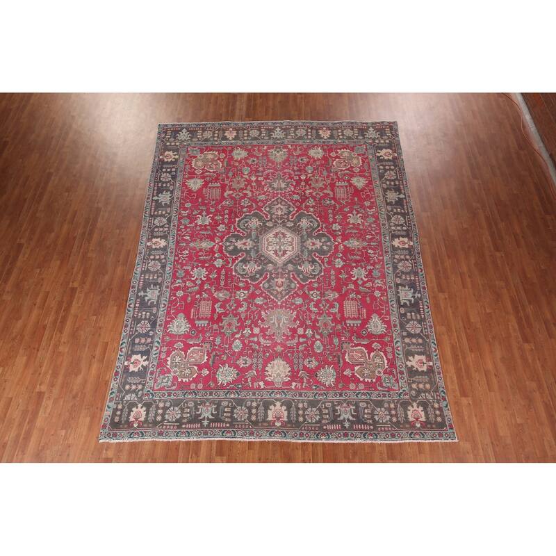 Fuchsia Pink Tabriz Persian Vintage Area Rug Handmade Wool Carpet - 9'6"x 12'8"