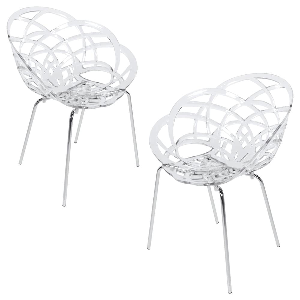 Furnish Theory Fleur-ML Stackable Dining Armchairs Arm Chairs Anti-UV Polycarbonate Shell & Chrome-Plated Steel Legs (Set of 2)