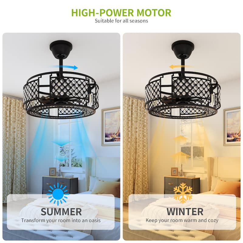 19'' Caged Ceiling Fan with Lights Remote Control Indoor Downrod Fan Matte Black - 21.45"L x 21.45"W x 12.2"H