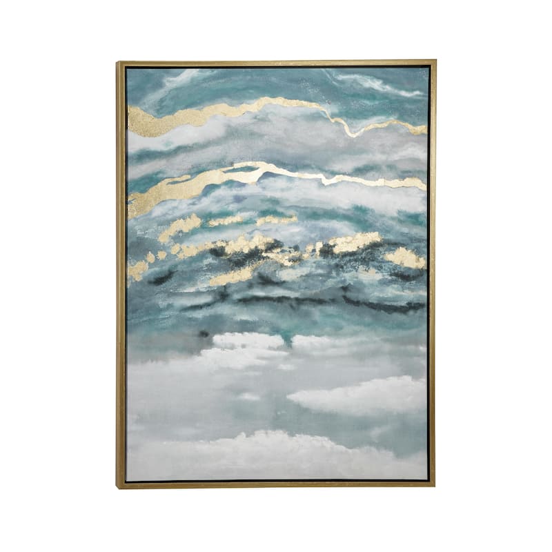 Canvas Geode Enlarge Slice Living Room Framed Wall Art with Gold Frame - Teal - Roche River Decor - Gold