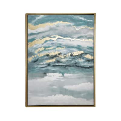 Canvas Geode Enlarge Slice Living Room Framed Wall Art with Gold Frame - Teal - Roche River Decor