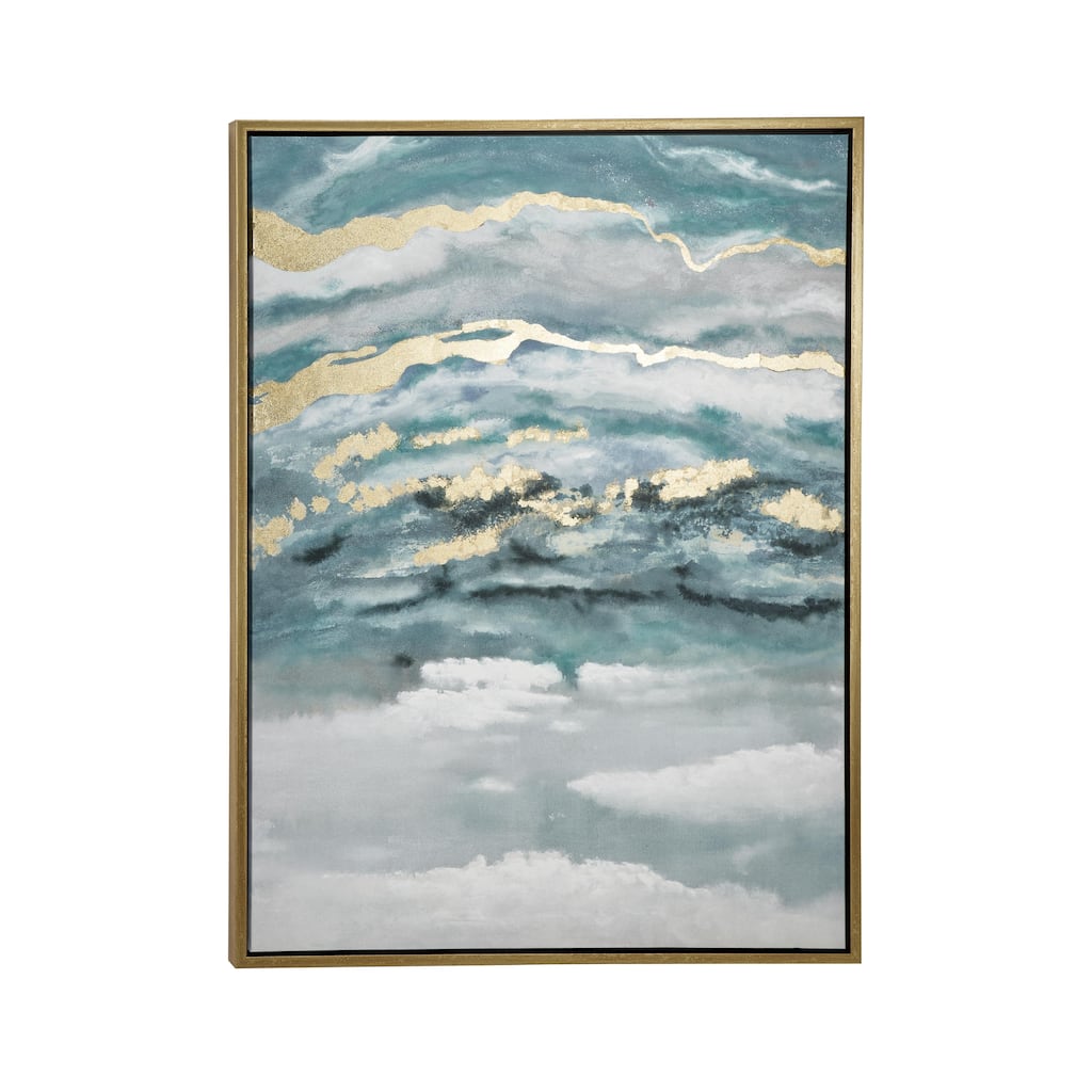 Canvas Geode Enlarge Slice Living Room Framed Wall Art with Gold Frame - Teal - Roche River Decor