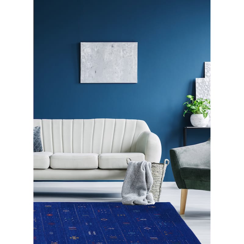 ECARPETGALLERY Hand Loomed Kashkuli Gabbeh Dark Blue Wool Rug - 5'4 x 7'8