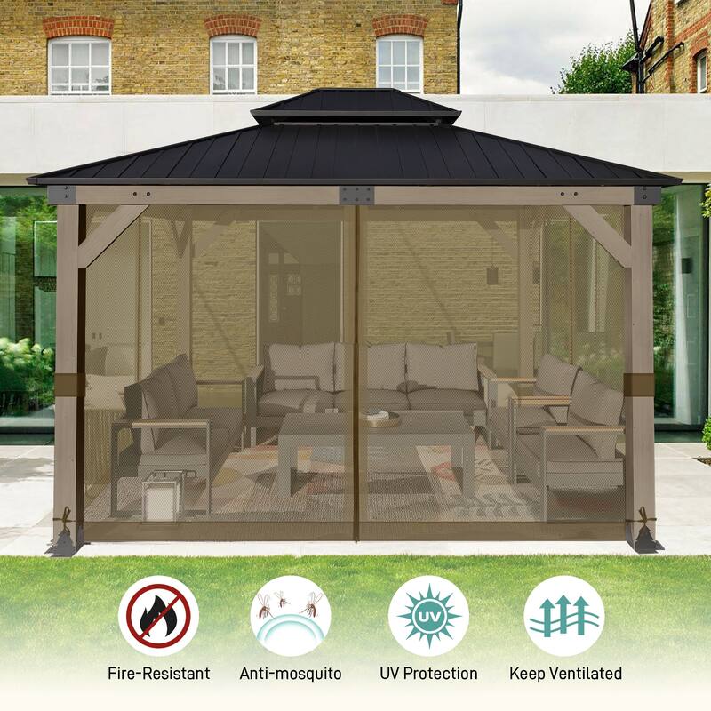 Aoodor Universal 12 x 14 ft. Gazebo Replacement Mosquito Netting Screen 4-Panel Sidewalls (Only Netting)