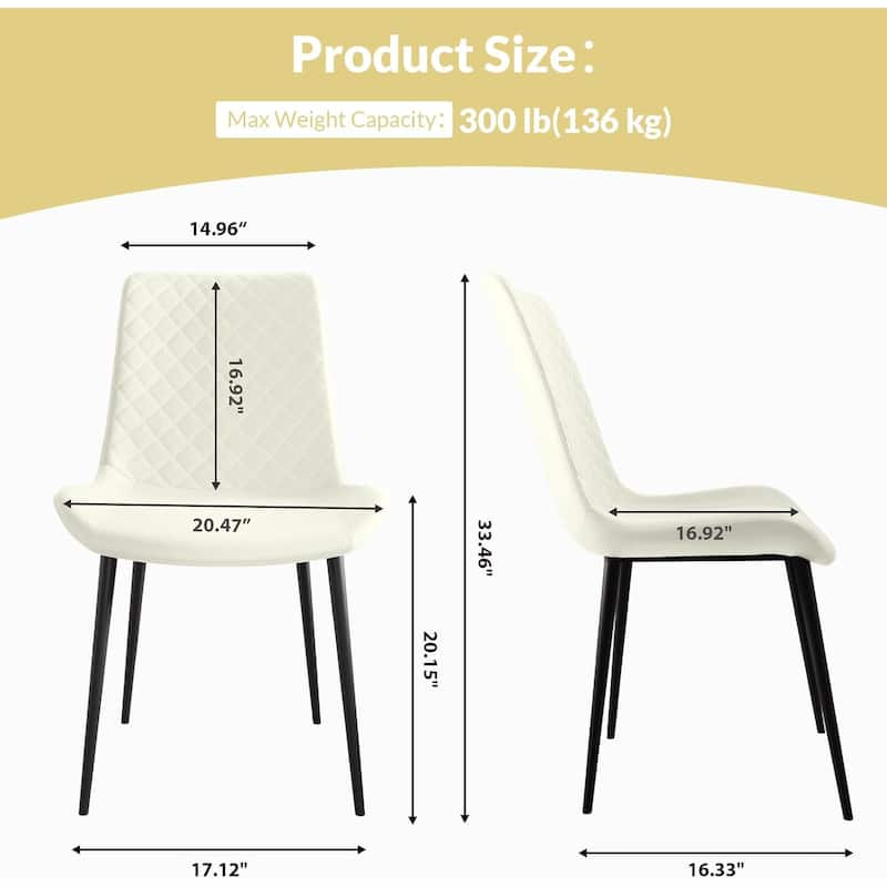 PU Leather Dining Chair with Metal Legs, Chequer Upholstered Armless Chair Set of 2 for Kitchen, Restaurant, Living