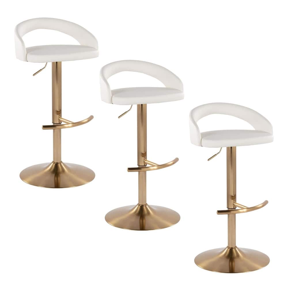 Grotto Upholstered Adjustable Barstool with Gold Metal - Set Of 3