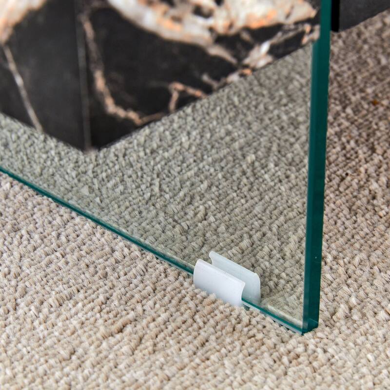 Modern Two-Tier Square Coffee Table -Elegant Combination Of Glass And Marble Pattern Sticker