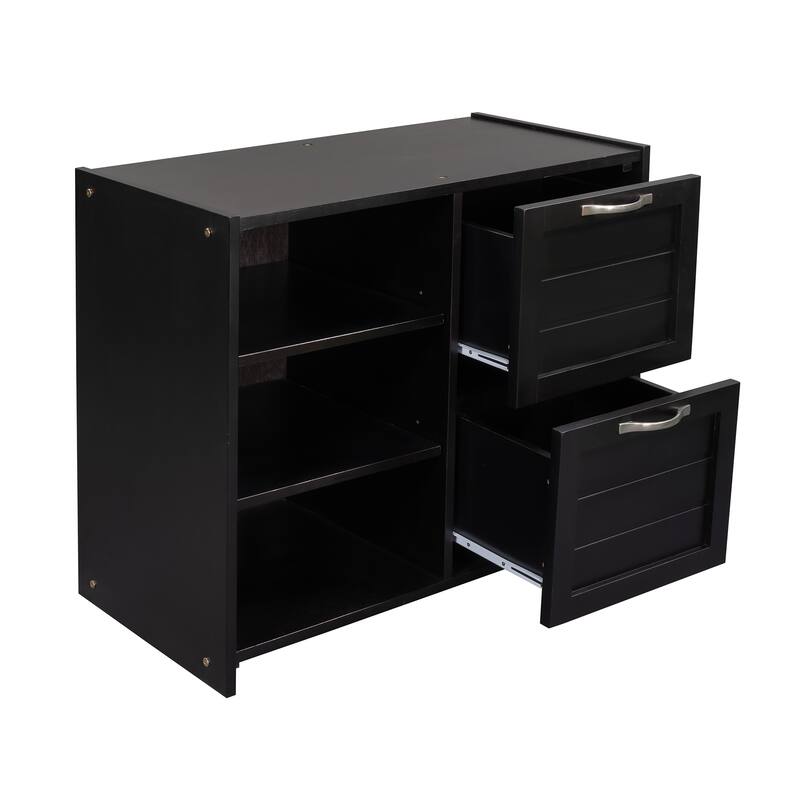 Twin Size Low Loft Bed w/ Slide, & Shelves Storage Bed Frame