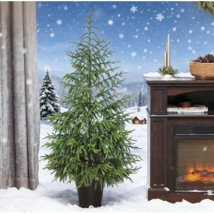 2PCS Christmas Tree, 4 ft Norflok Pine Xmas Tree with 133 Molded Tips and Pot Base