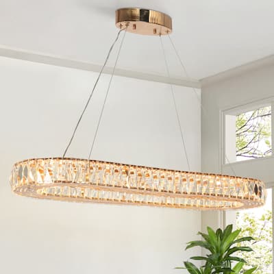 Modern Glam LED Crystal Chandelier Rose Gold Island Light for Dining Room - D37" x H64" Max