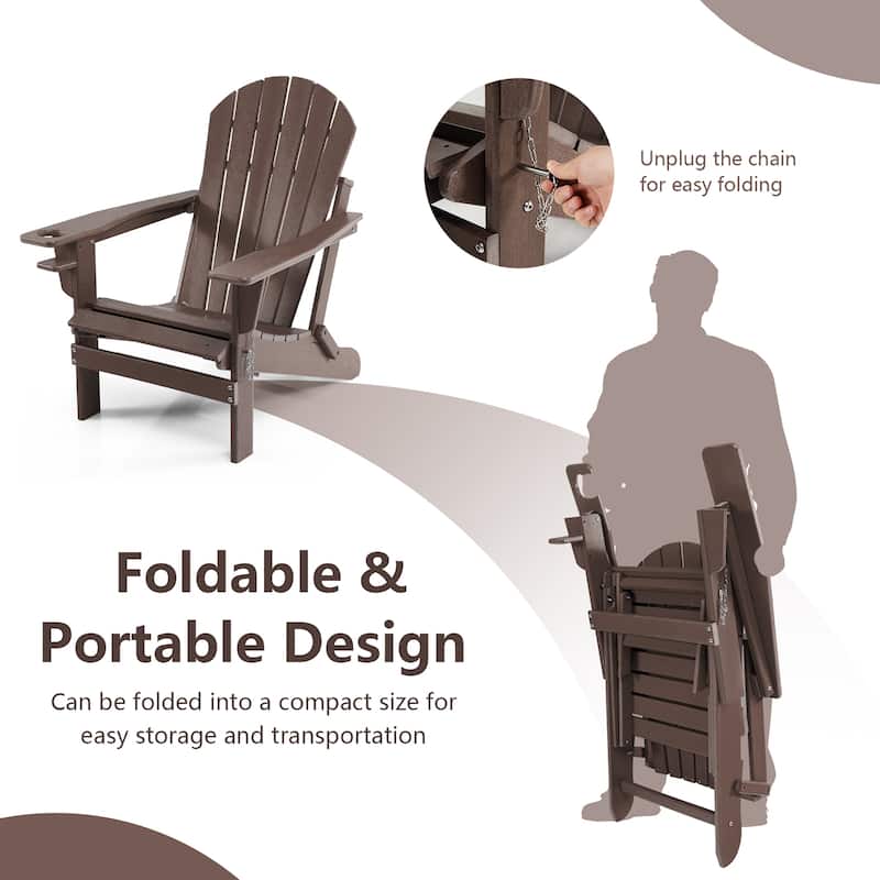 Costway Patio Folding Adirondack Chair HDPE All-Weather Pull-Out - 30''x 53''x 36.5''