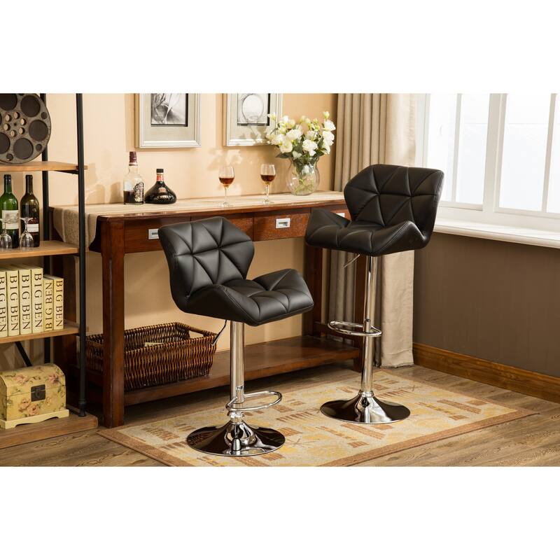 Contemporary Tufted Adjustable Height Bar Stools, Set of 2 - Black