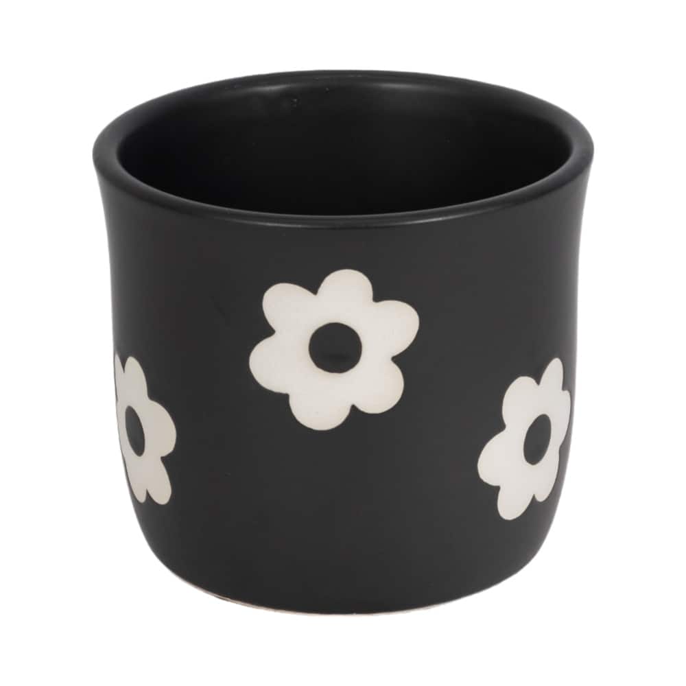 Stoneware Ceramic Planter Raised Floral Design Modern Decorative Pot