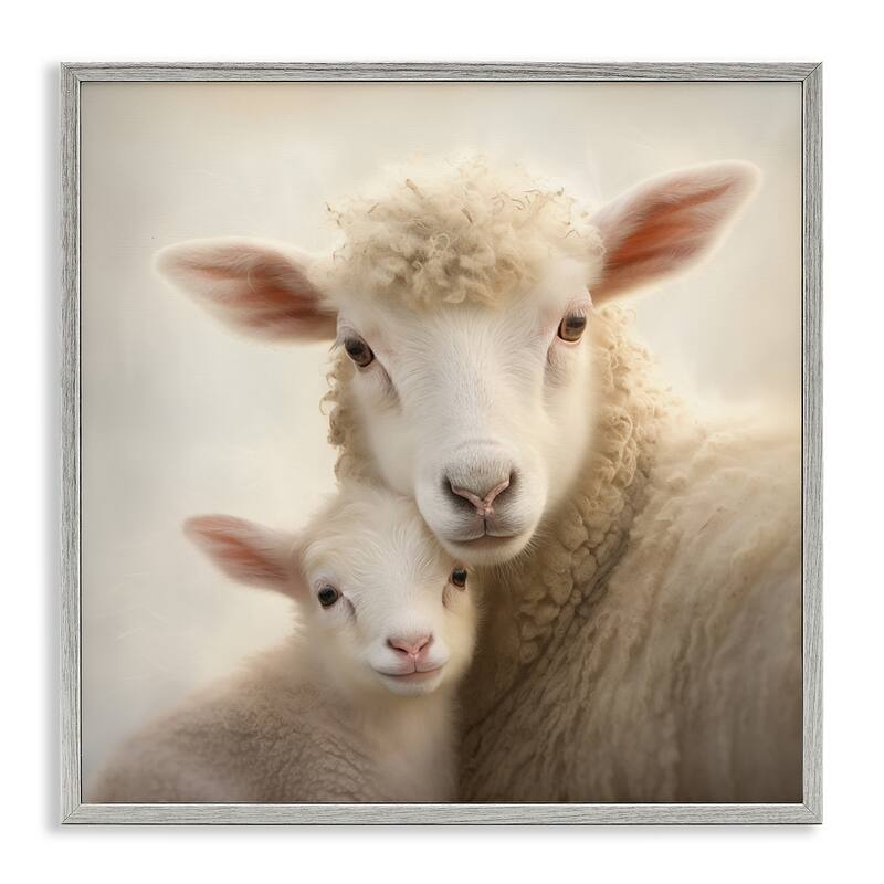 Stupell Lamb & Sheep Cuddles Framed Giclee Art Design By Heidi Kuntz - 17 x 17 - Grey
