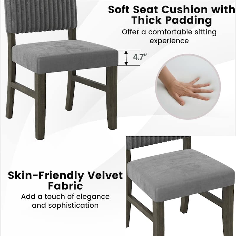 Grey Black Velvet Dining Chairs Set with High Backrest Ergonomic Comfort Cushioned Seating - 20" x 23.5" x 40"