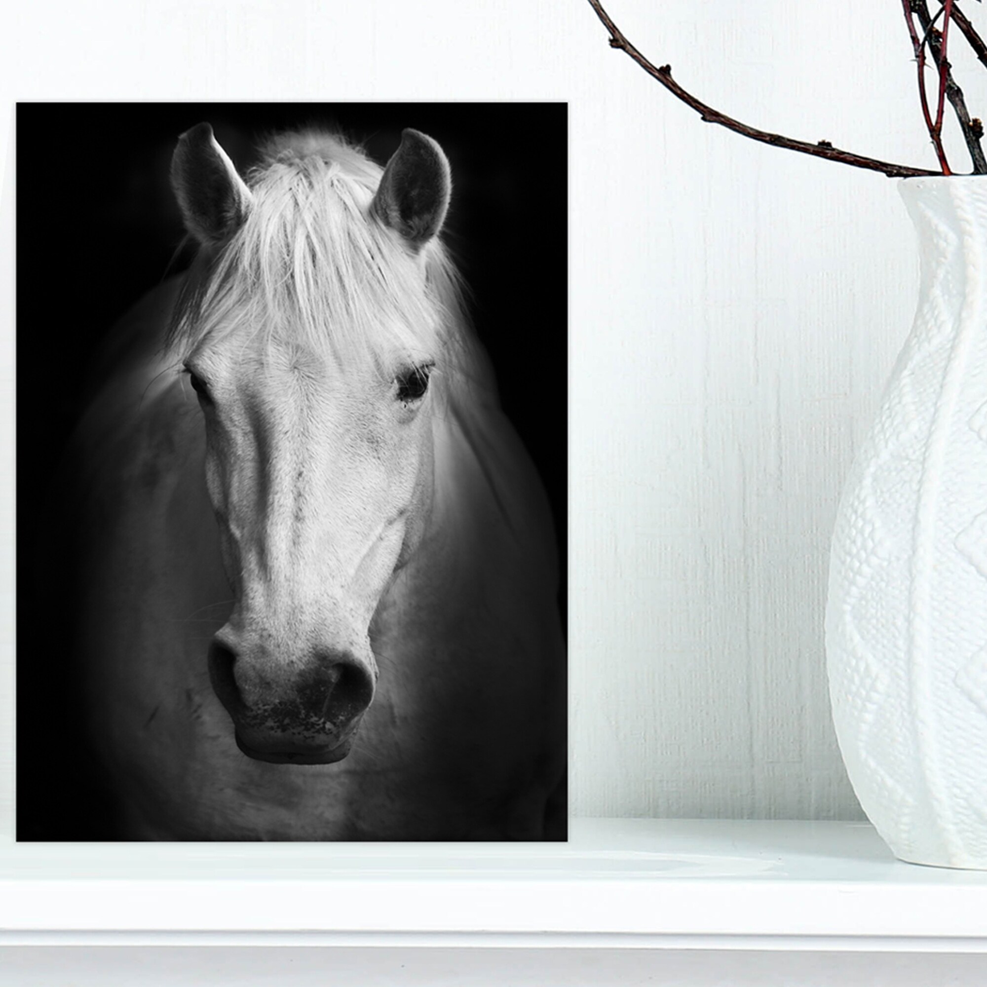 A646 Black White Geometric Horse Funky Animal Canvas Wall Art  Picture Prints