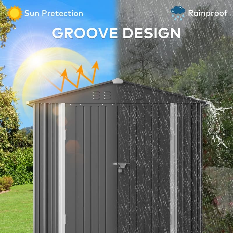 6' x 4' Outdoor Rust- Resistant Metal Garden Ventilated Storage Shed, Backyard Metal Tool Storage with Lockable Double Doors
