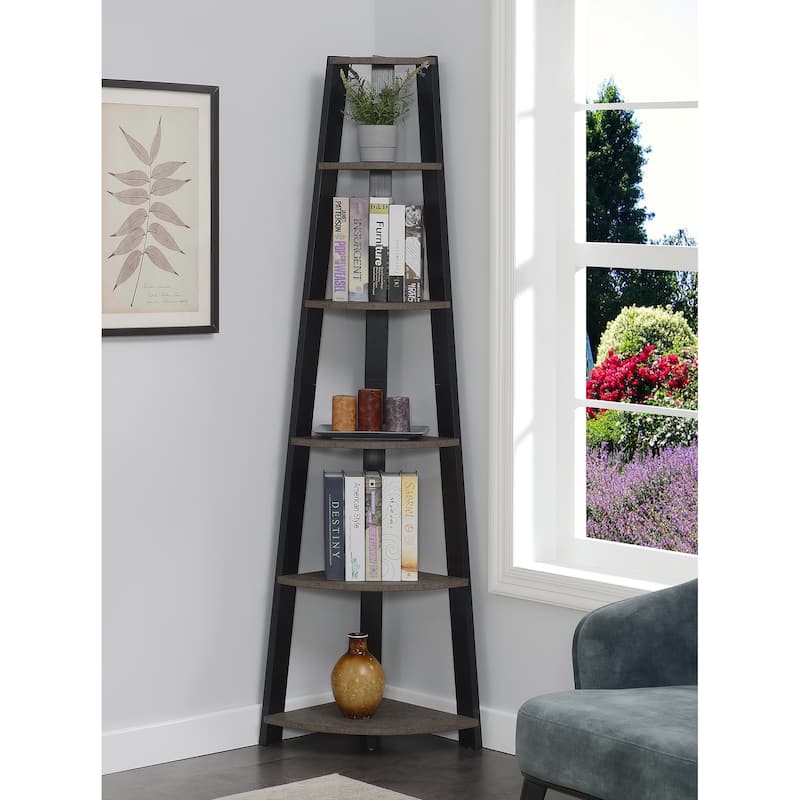 Convenience Concepts Newport 5 Tier Corner Bookshelf - Faux Cement / Black