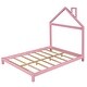 preview thumbnail 13 of 25, Full Size Low Platform Bed with House-shaped Headboard and Chimney, Open Frame Bed, Wooden Slat Bed